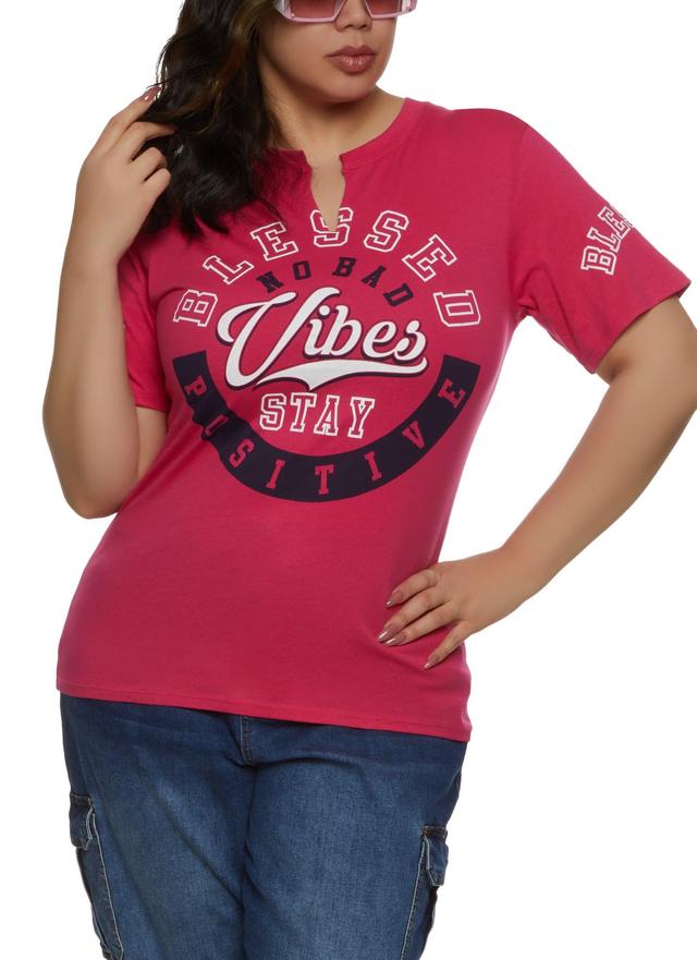 Womens Plus Size Blessed No Bad Vibes Stay Positive Notch Neck Tee Product Image