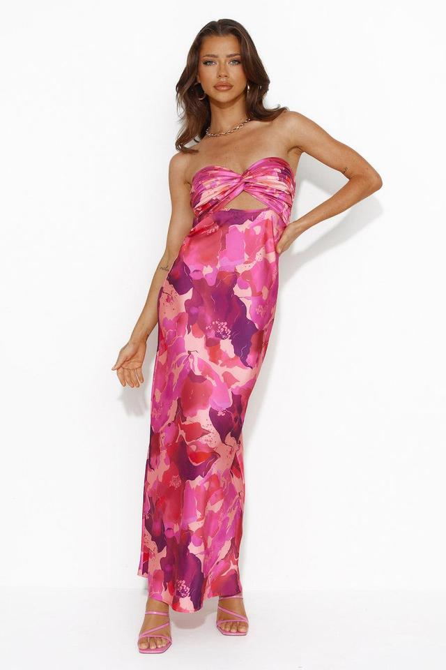 Color Bloom Strapless Satin Maxi Dress Pink Product Image