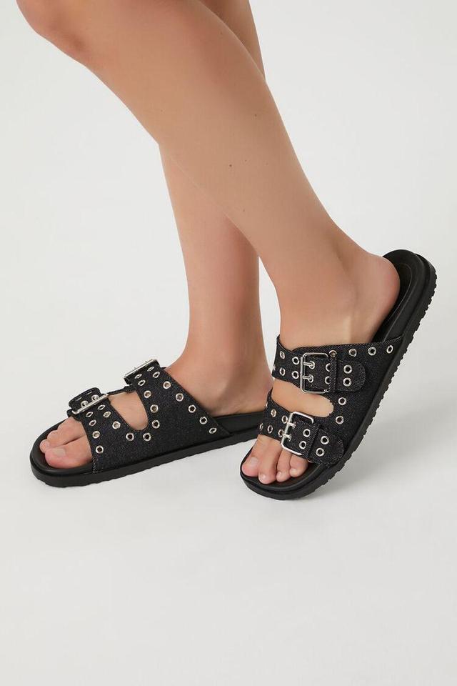 Buckled Denim Dual-Strap Sandals | Forever 21 Product Image