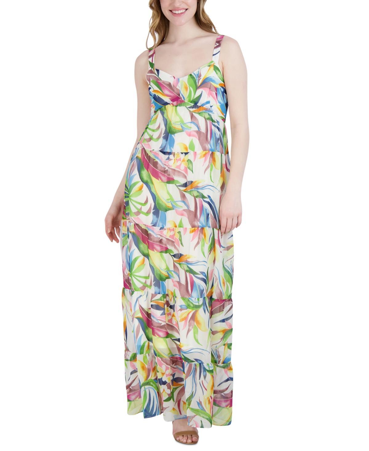 julia jordan Womens Printed Sleeveless Tiered Maxi Dress Product Image