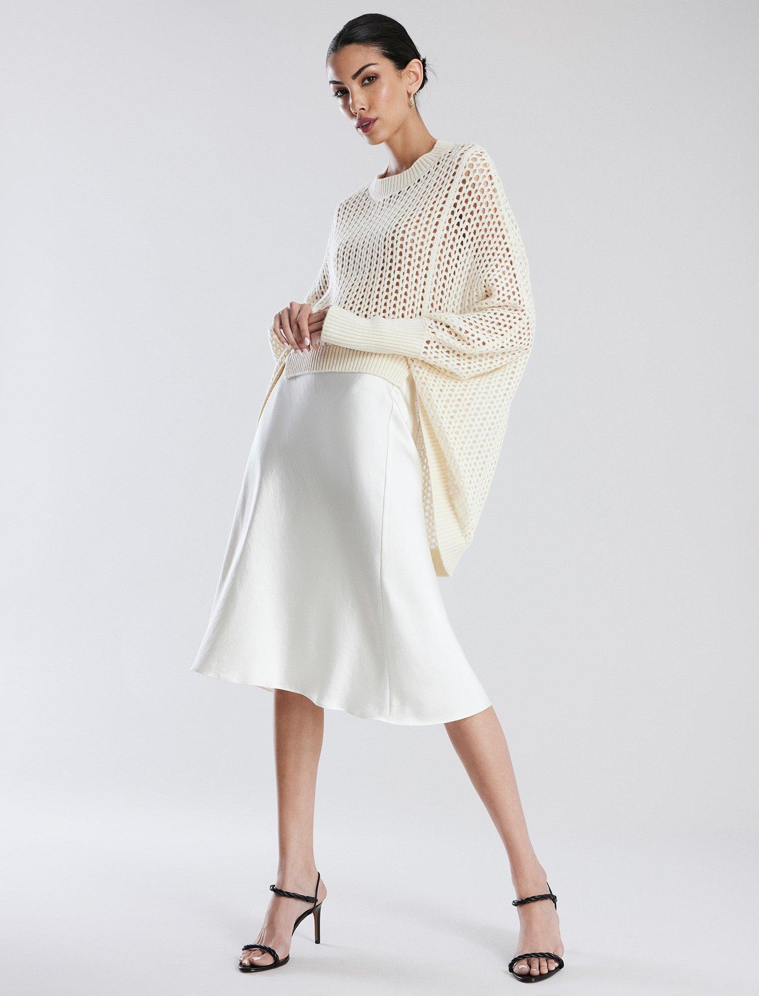 A-Line Satin Midi Skirt Product Image