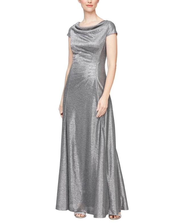 Alex Evenings Metallic Cap Sleeve A-Line Gown Product Image