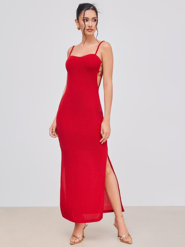 Scoop Neckline Solid Cut Out Split Maxi Dress Product Image