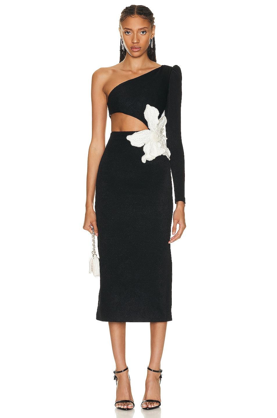 PatBO One Shoulder Maxi Dress with Flower Applique Black. (also in ). Product Image