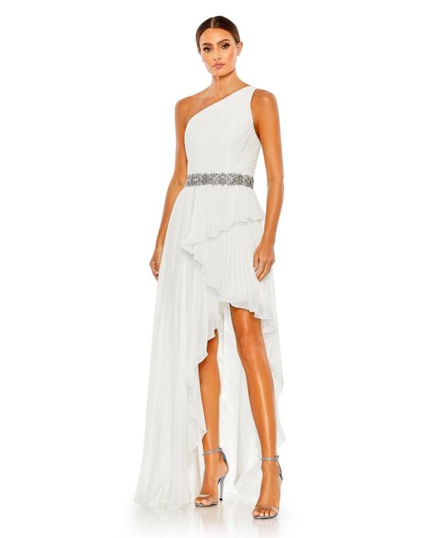 Mac Duggal Ruffle Pleated One-Shoulder High-Low Gown Product Image