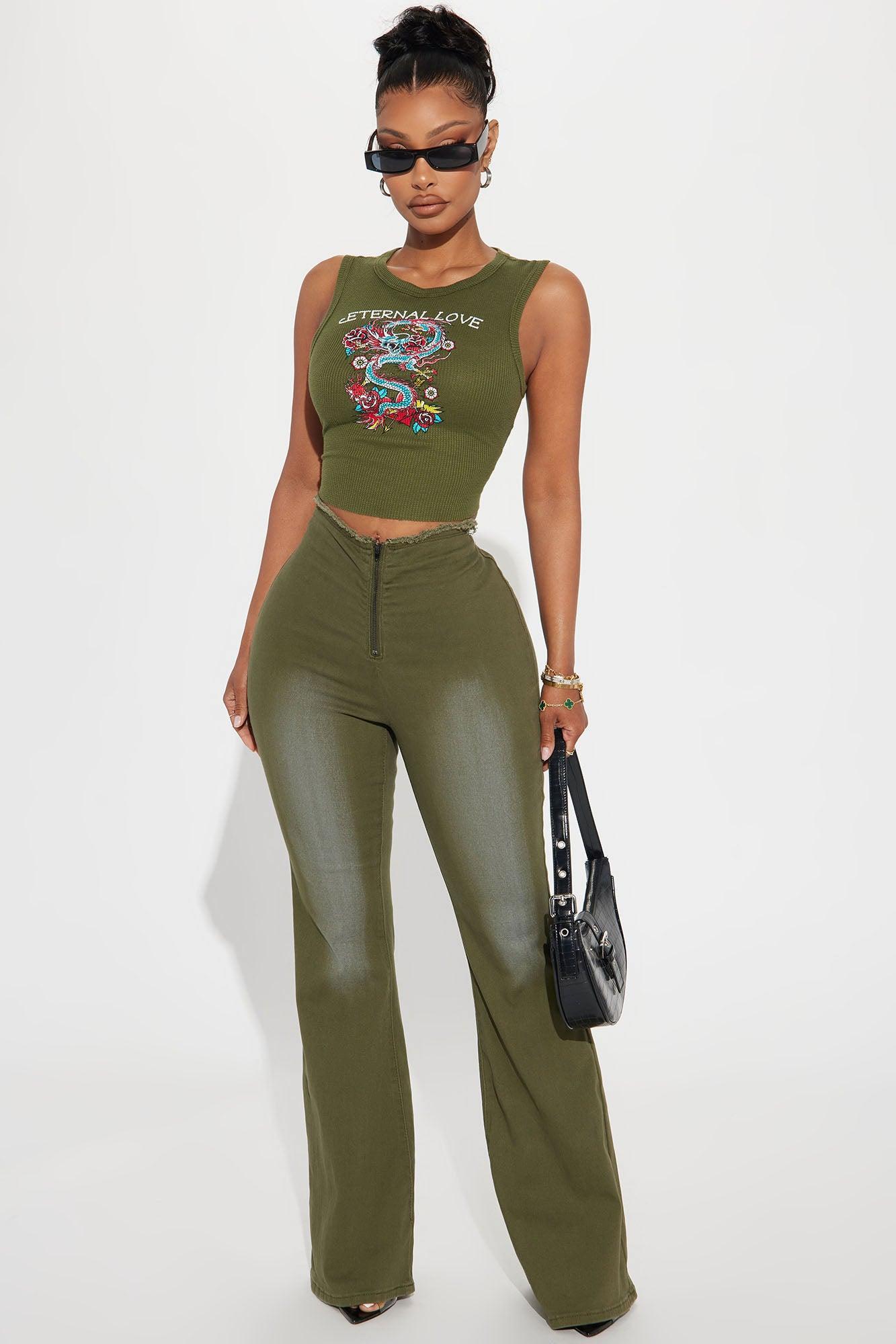 Chelsea V Waist Flare Pant - Olive Product Image