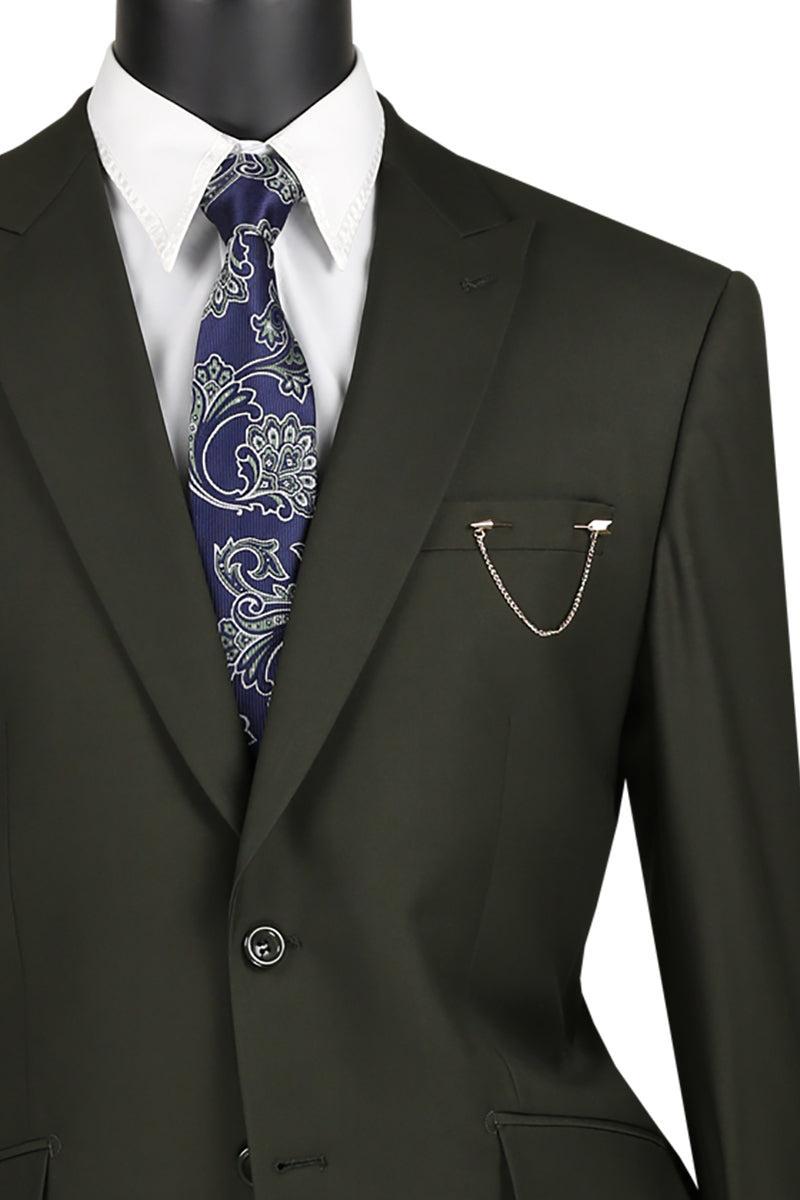 Olive Modern Fit 2 Piece Suit Textured Solid with Peak Lapel Product Image