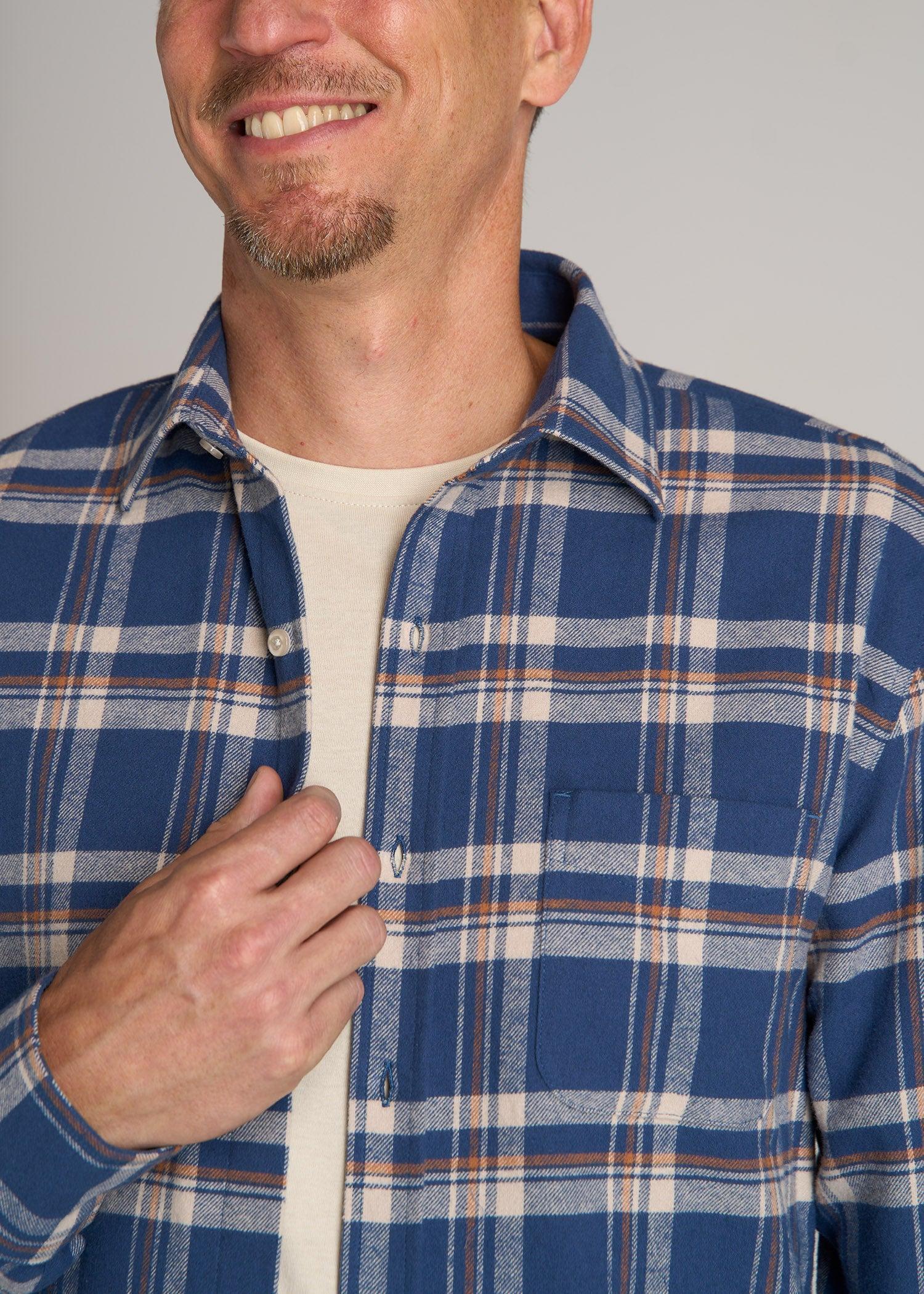 Nelson Flannel Shirt for Tall Men in Navy and Khaki Plaid Product Image