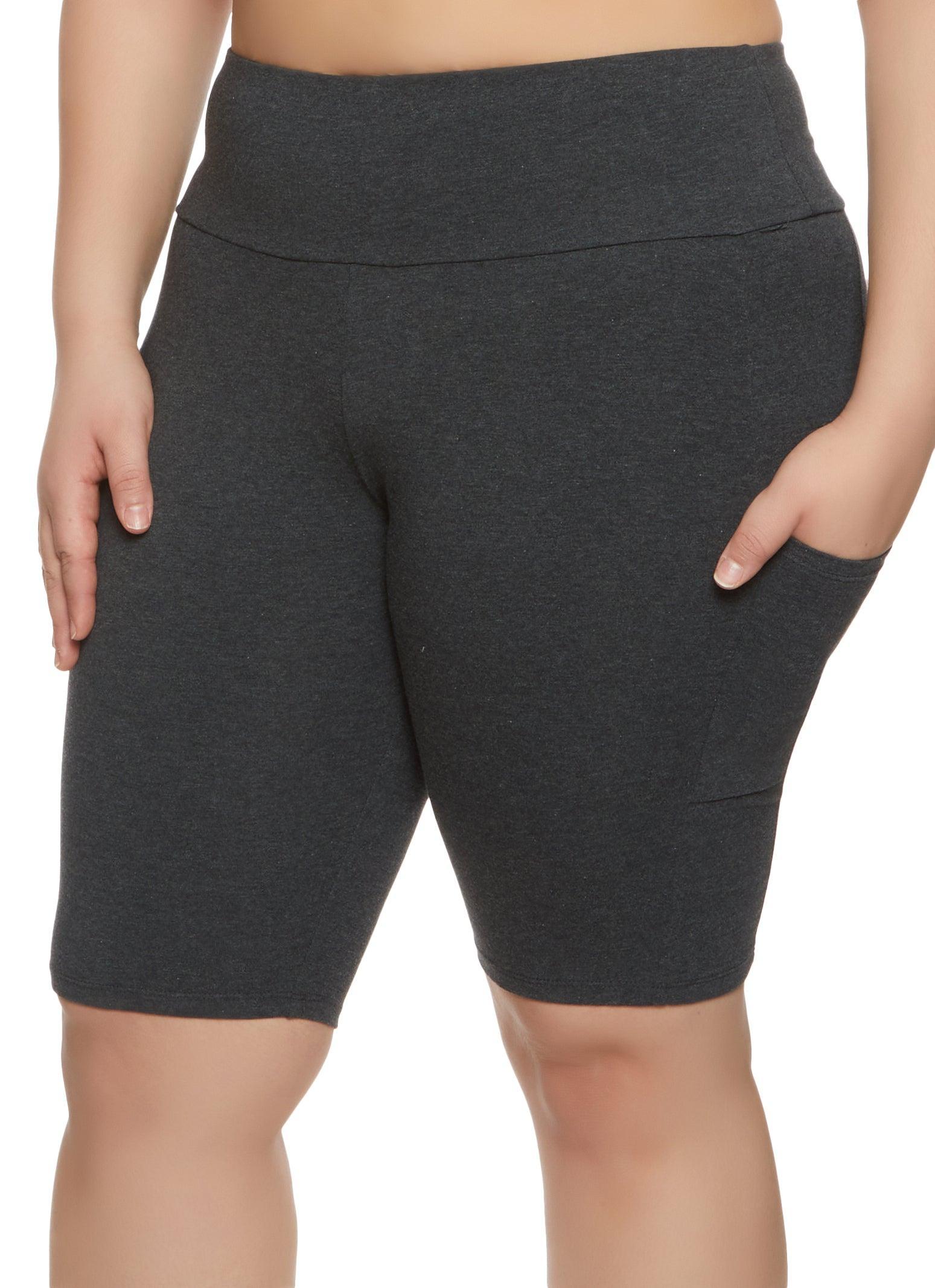 Womens Plus Size Solid Cell Phone Pocket Detail Biker Shorts Product Image