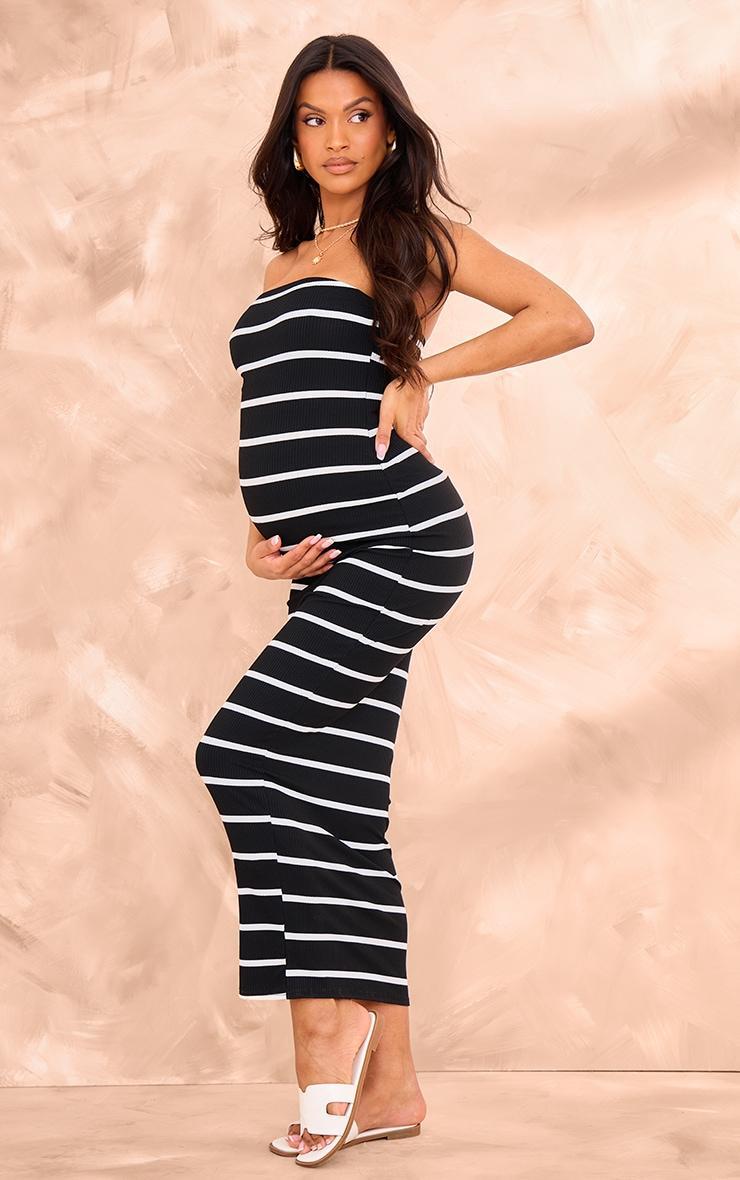 Maternity Black Striped Bandeau Maxi Dress Product Image