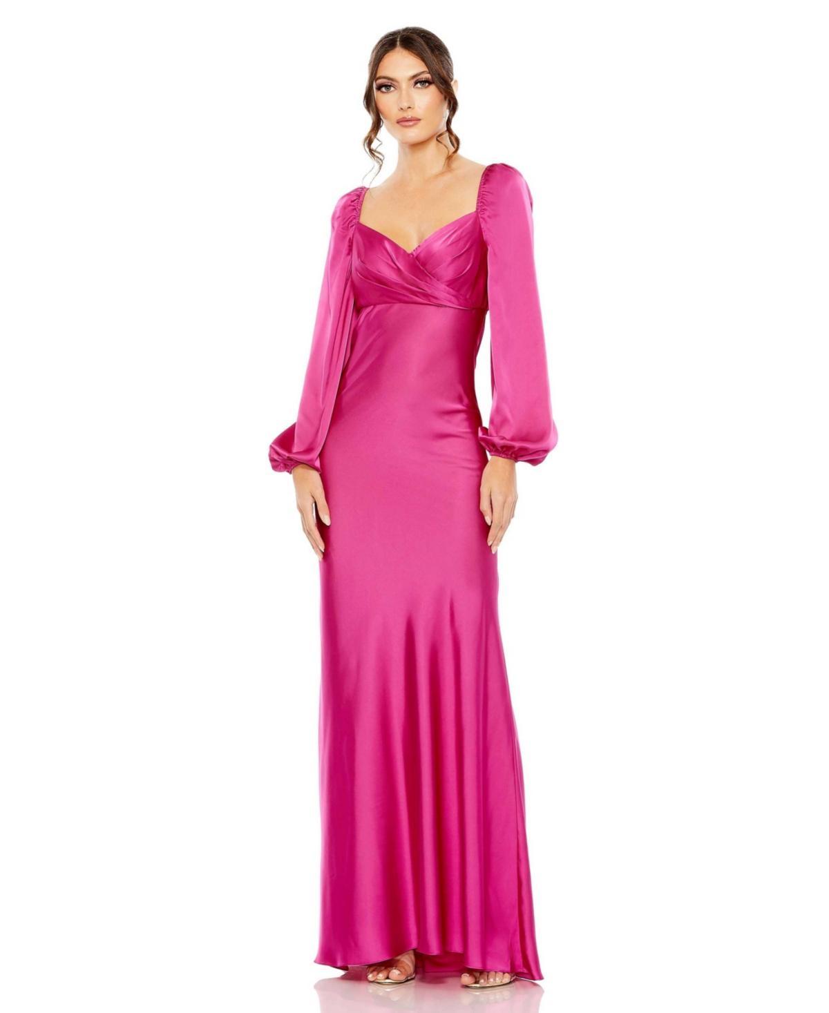 Mac Duggal Sweetheart Neck Long Sleeve Satin Gown Product Image