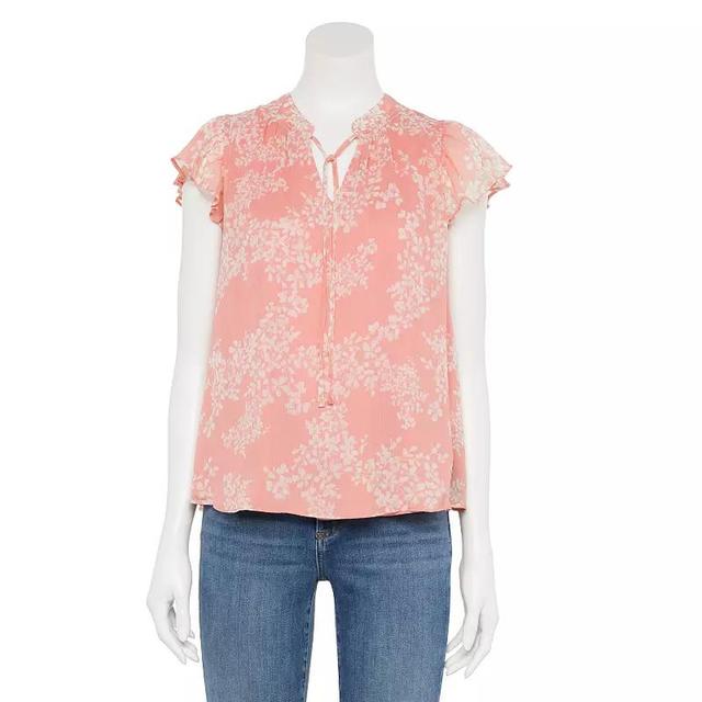 Womens LC Lauren Conrad Tie Front Ruffled V-Neck Shell Product Image