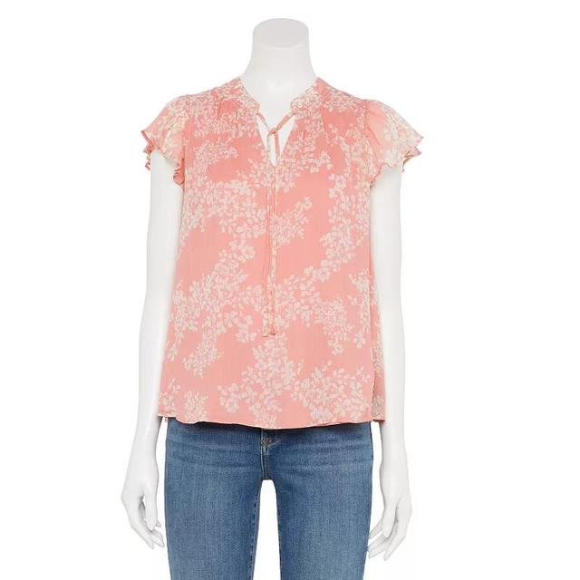 Petite LC Lauren Conrad Tie-Front Ruffle V-Neck Shell, Womens Product Image