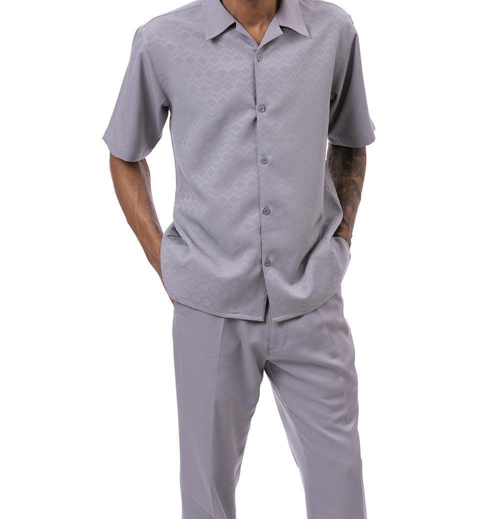 Gray Tone-on-tone Walking Suit 2 Piece Short Sleeve Set Product Image