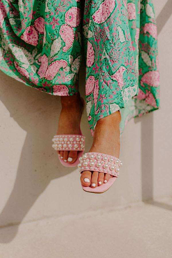 The Kelly Faux Suede Embellished Sandal In Pink Product Image