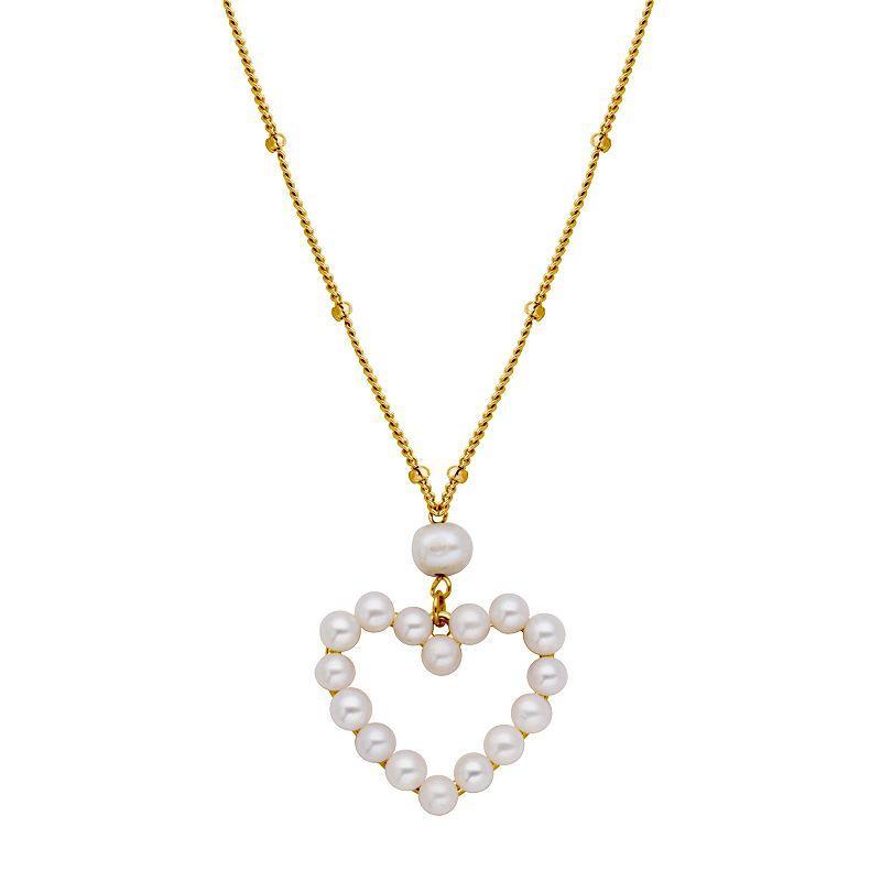 18k Gold Over Sterling Silver Genuine Cultured Pearl Heart Necklace, Womens Gold Tone Product Image