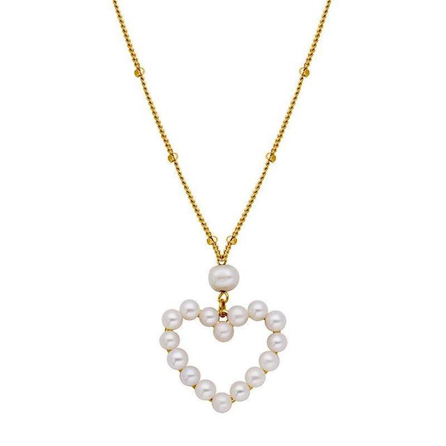 18k Gold Over Sterling Silver Genuine Cultured Pearl Heart Necklace, Womens Gold Tone Product Image