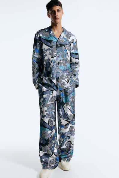 Abstract-Patterned Silk Pajama Pants Product Image