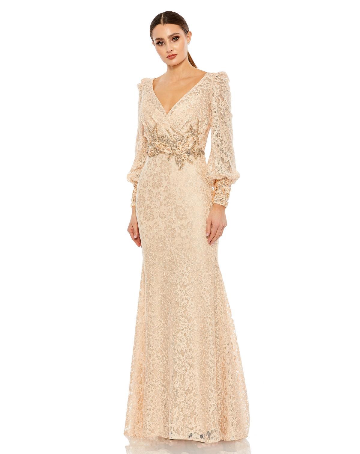 Womens Floral Lace Long-Sleeve Gown Product Image