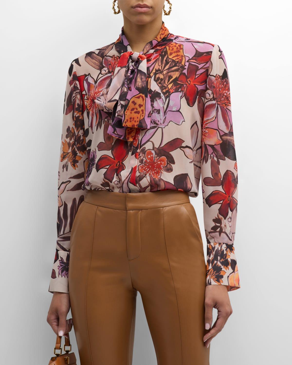 Luna Floral-Print Tie-Neck Blouse Product Image