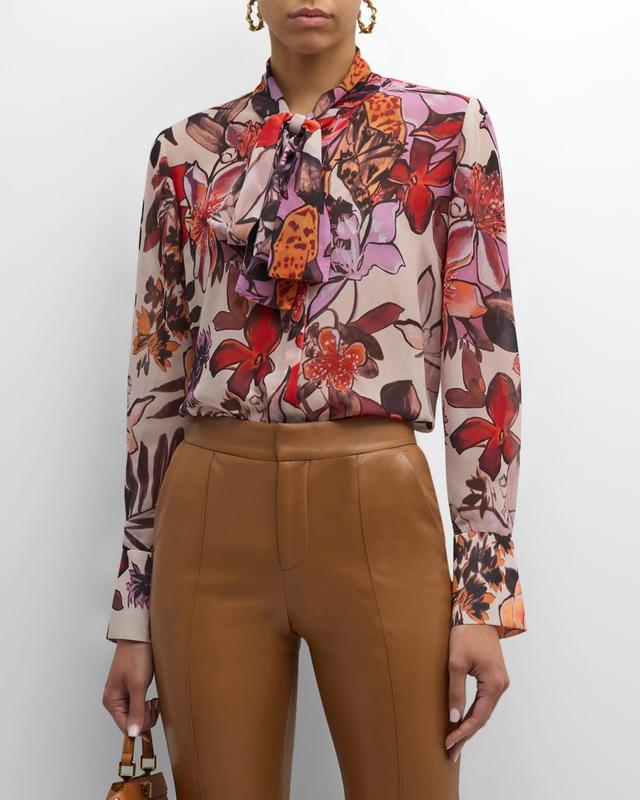 Luna Floral-Print Tie-Neck Blouse Product Image