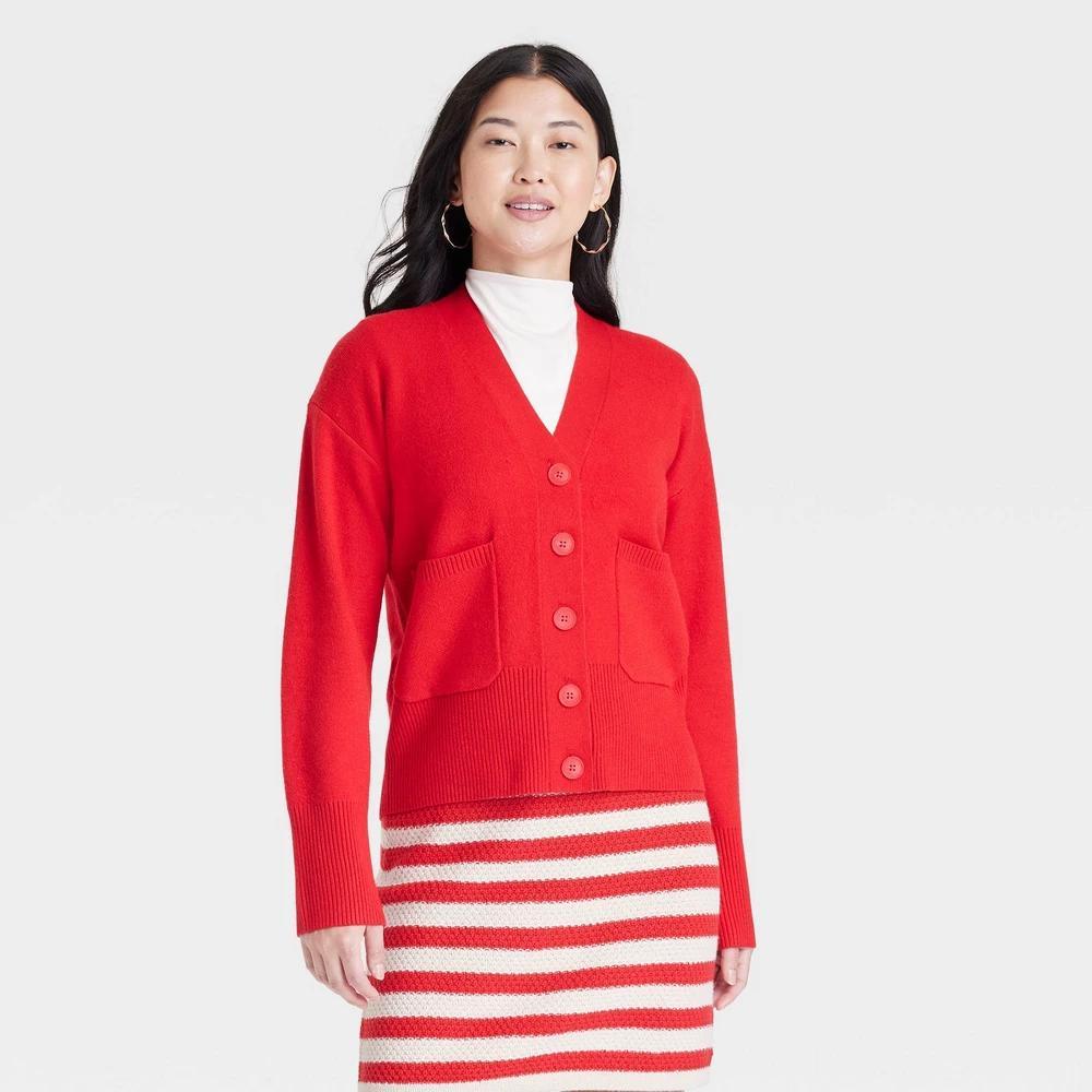 Womens Cozy Knit Everyday Cardigan - A New Day Red XS product image