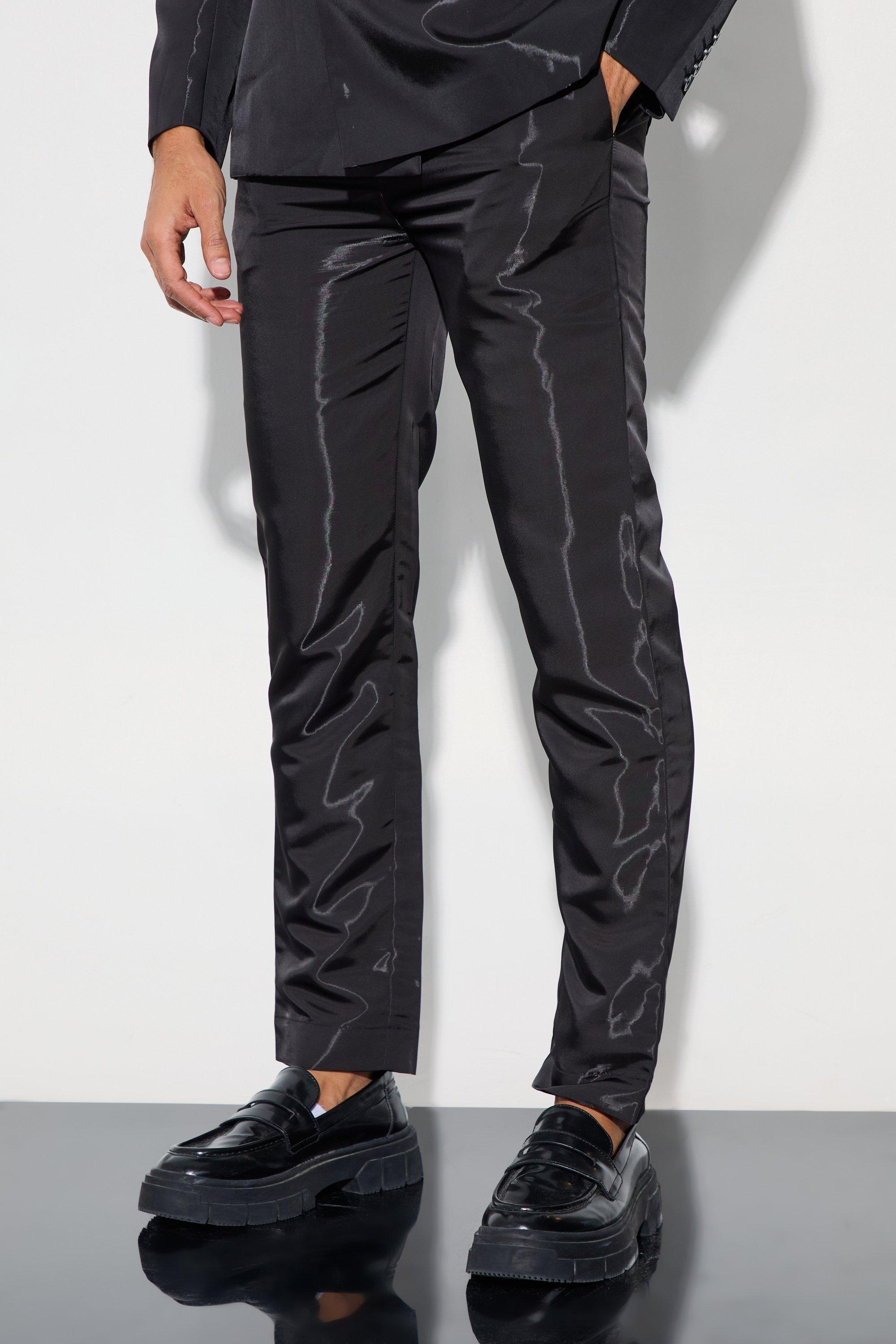 Mens Black Liquid Metallic Straight Leg Suit Trousers, Black Product Image