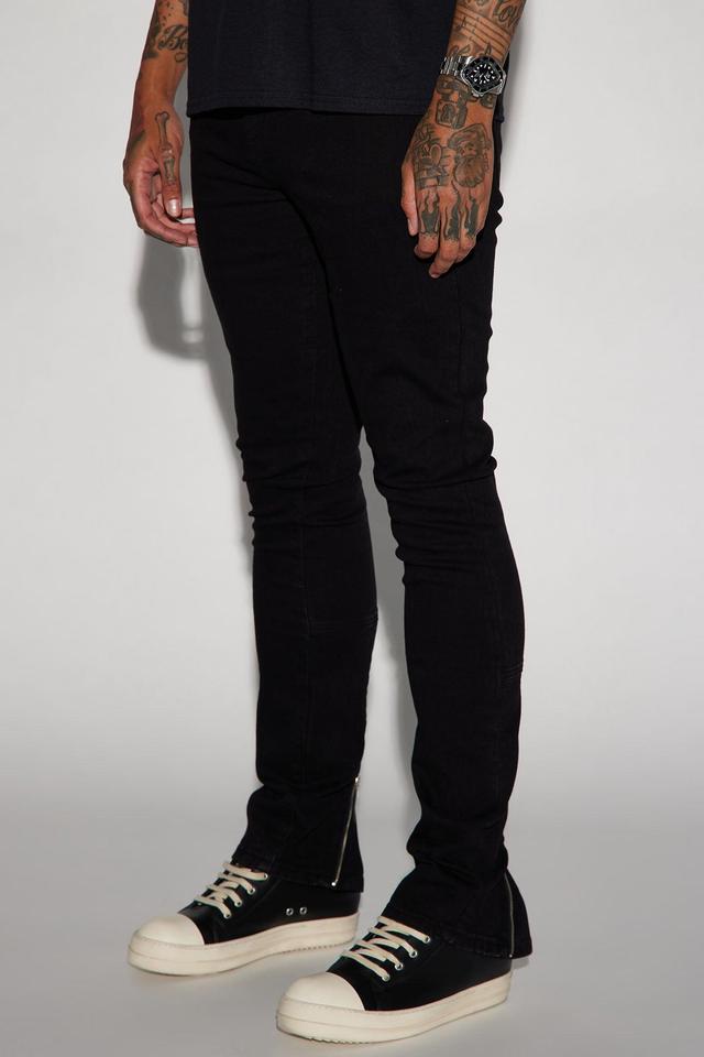 Drop Top Back Zip Stacked Skinny Jeans - Black Product Image