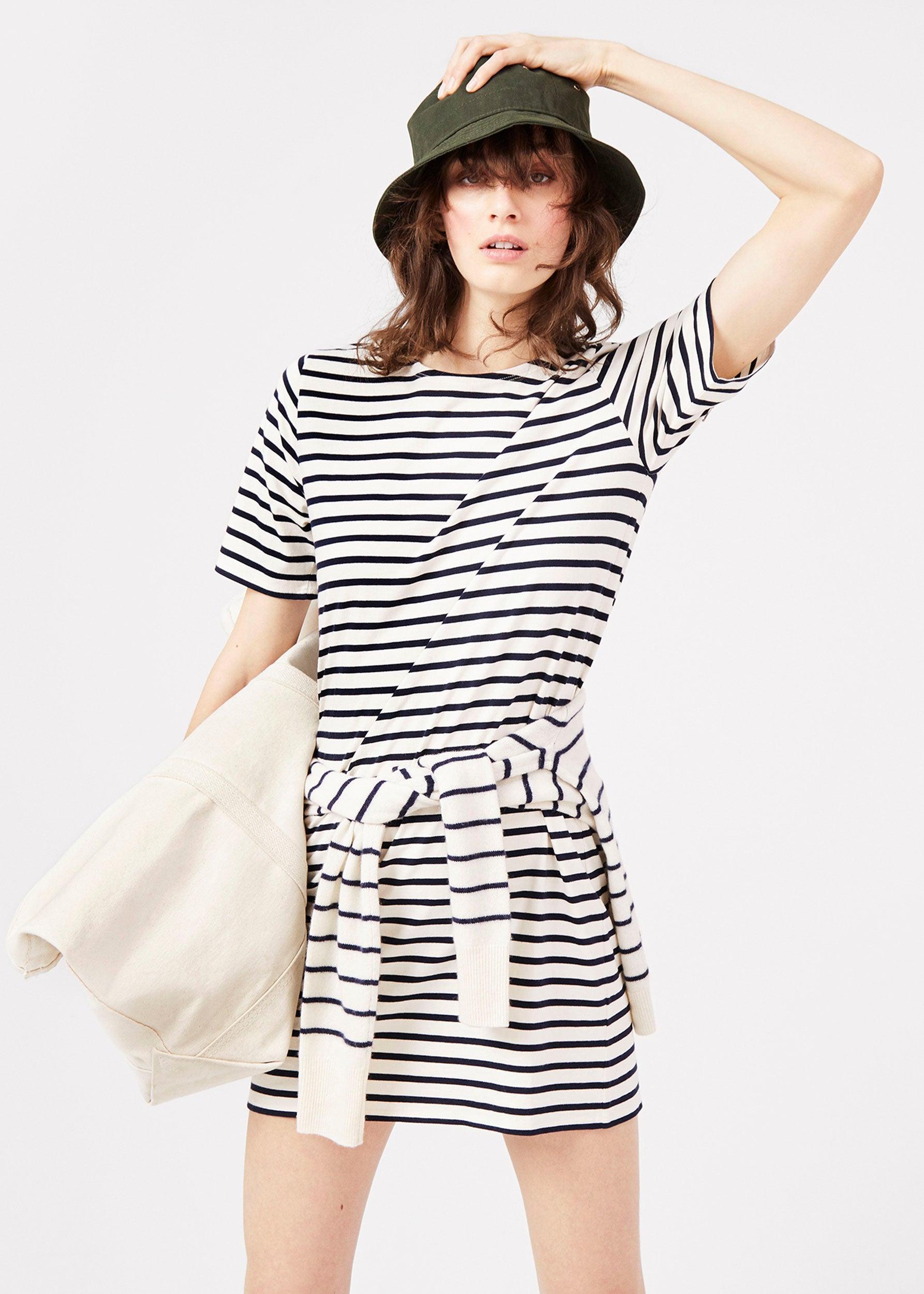 The Tee Dress - Cream/Navy Product Image