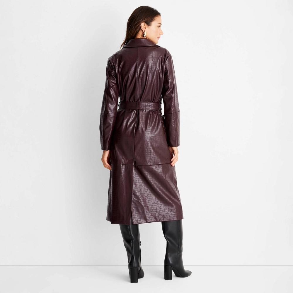 Women's Faux Croc Trench Coat - A New Day™ Burgundy XL Product Image