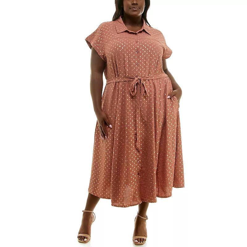 Plus Size Nina Leonard Button Front Shirt Dress, Womens Pink Gold product image