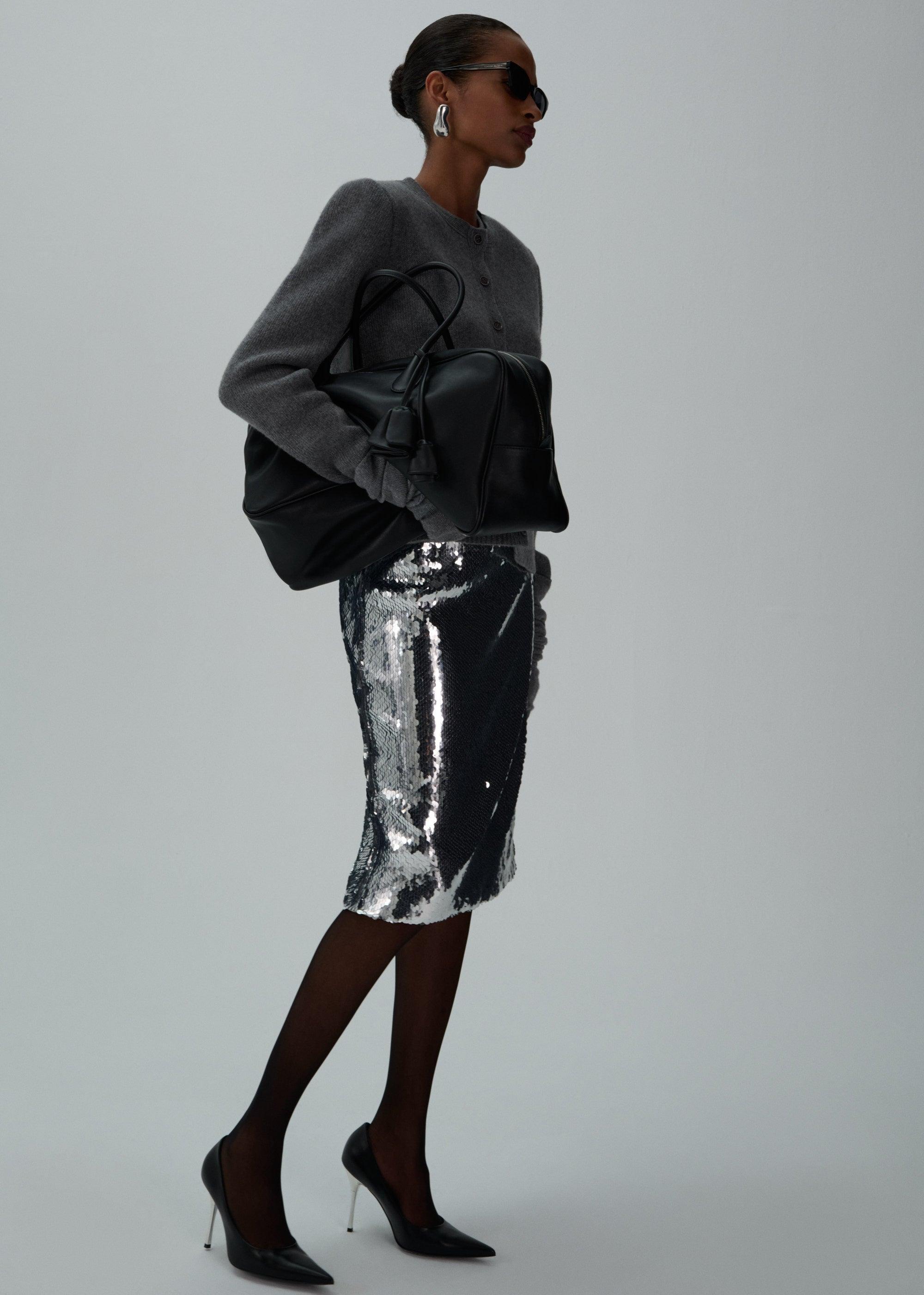 Sequin midi skirt in silver Product Image