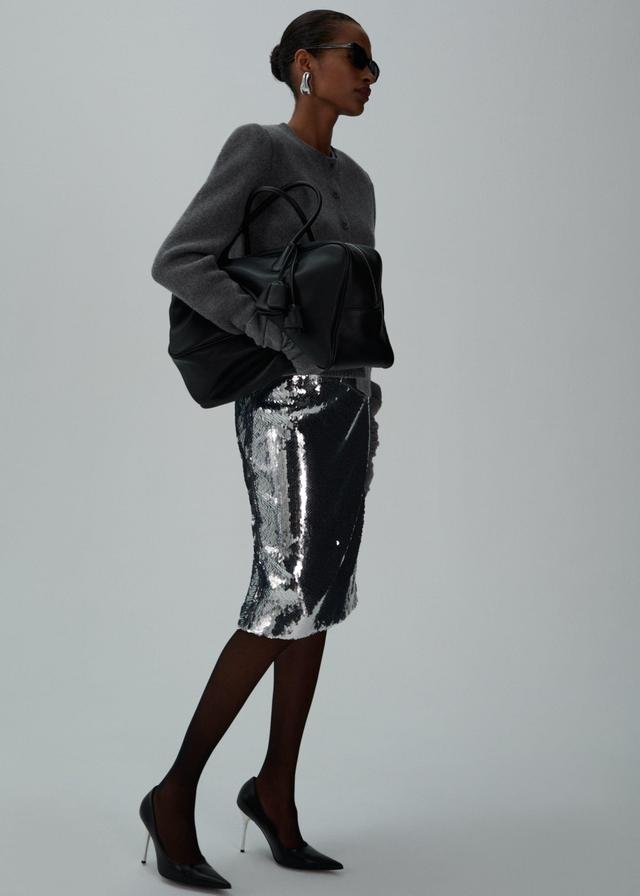 Sequin midi skirt in silver Product Image