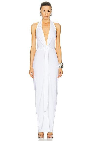 Norma Kamali Tie Front Halter Gown White. (also in M, S, XL, XS). Product Image