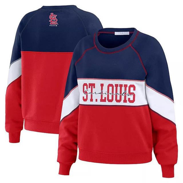 Womens WEAR by Erin Andrews /Red St. Louis Cardinals Color Block Crewneck Pullover Sweatshirt Blue Product Image