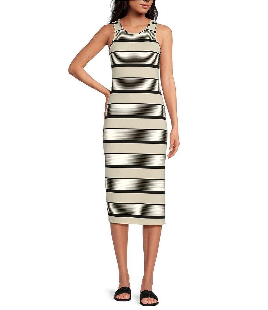 Sugarlips Devra Club Striped Ribbed Knit Crew Neck Sleeveless Midi Dress product image