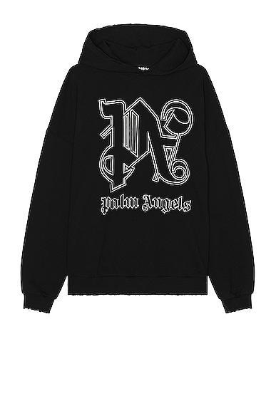 Palm Angels Monogram Statement Hoodie in Black - Black. Size S (also in XXL/2X). Product Image