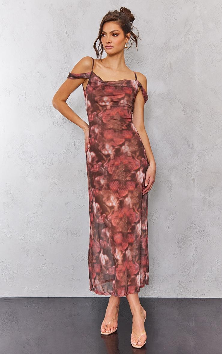 Tall Pink Floral Cowl Neck Maxi Dress Product Image