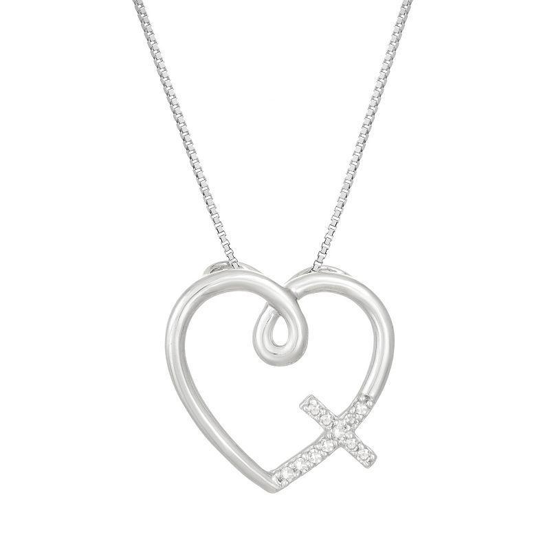 Gemminded Sterling Silver & Diamond Accent Heart Cross Pendant Necklace, Womens Product Image