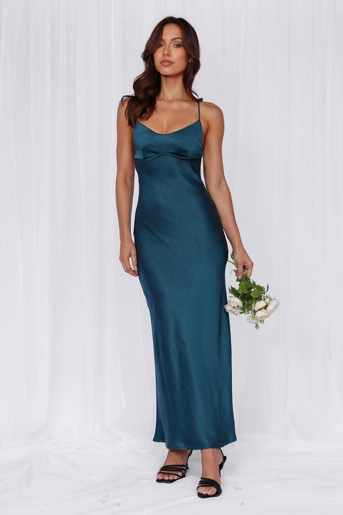 HELLO MOLLY The Samara Satin Maxi Dress Teal Product Image