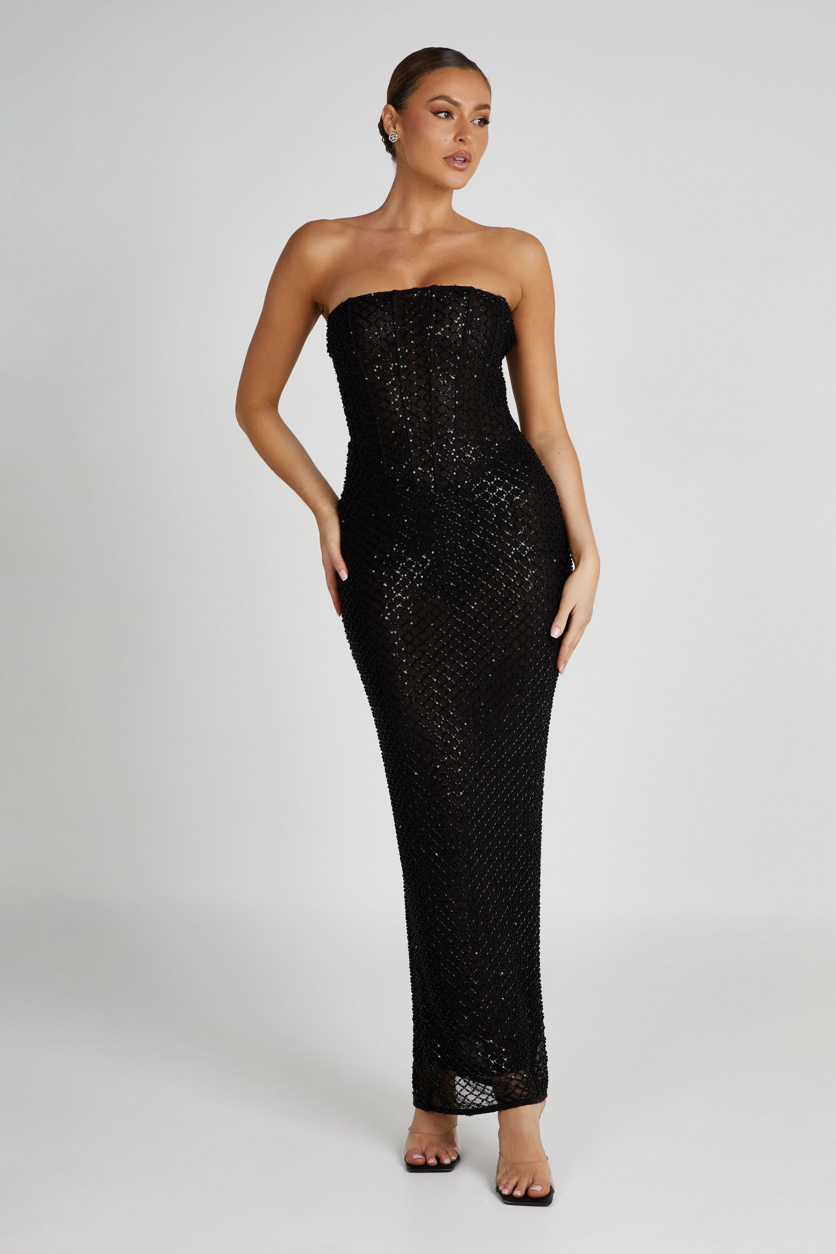 Gemma Strapless Sequin Maxi Dress - Black Product Image