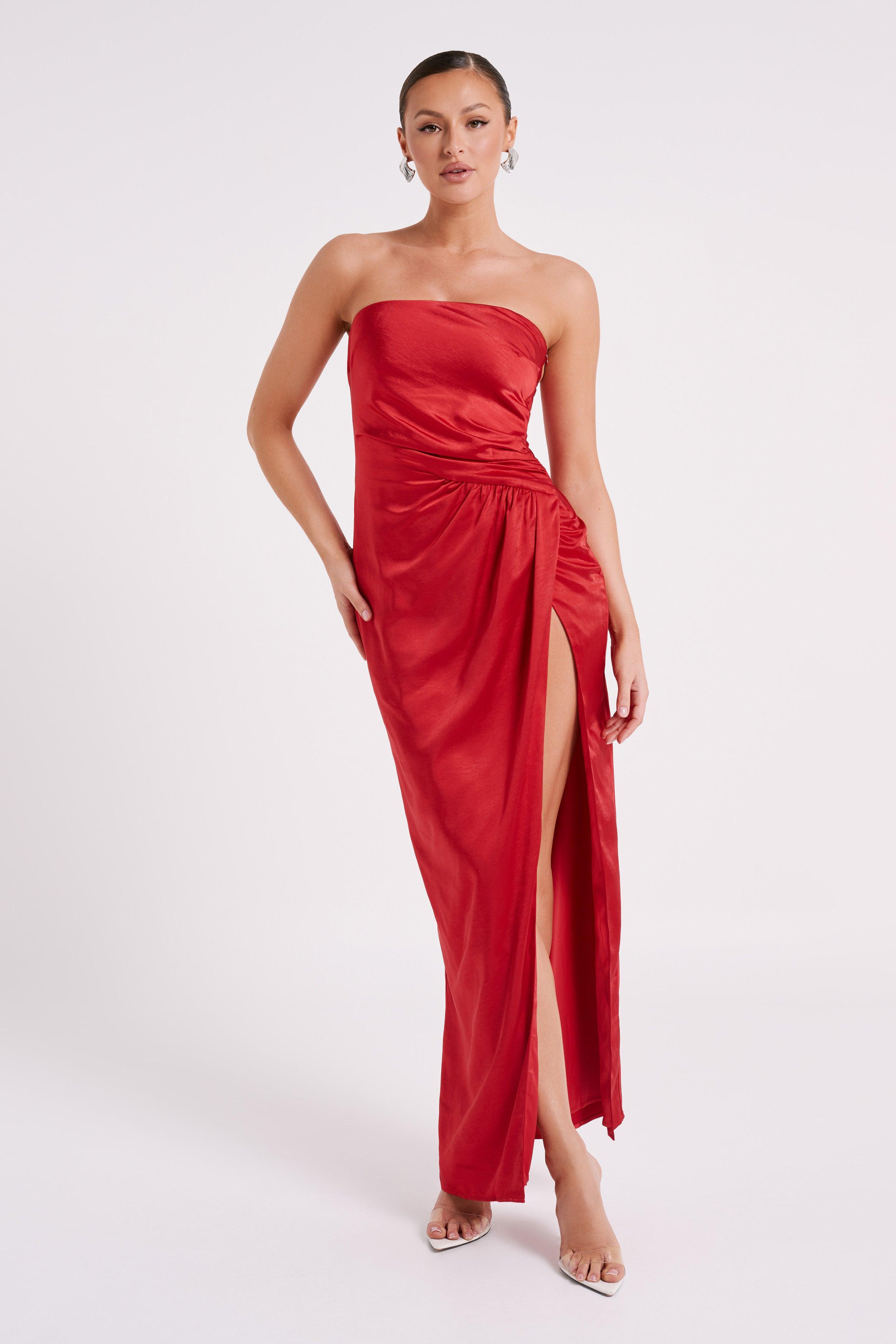 Aminah Draped Strapless Maxi Dress - Red Product Image