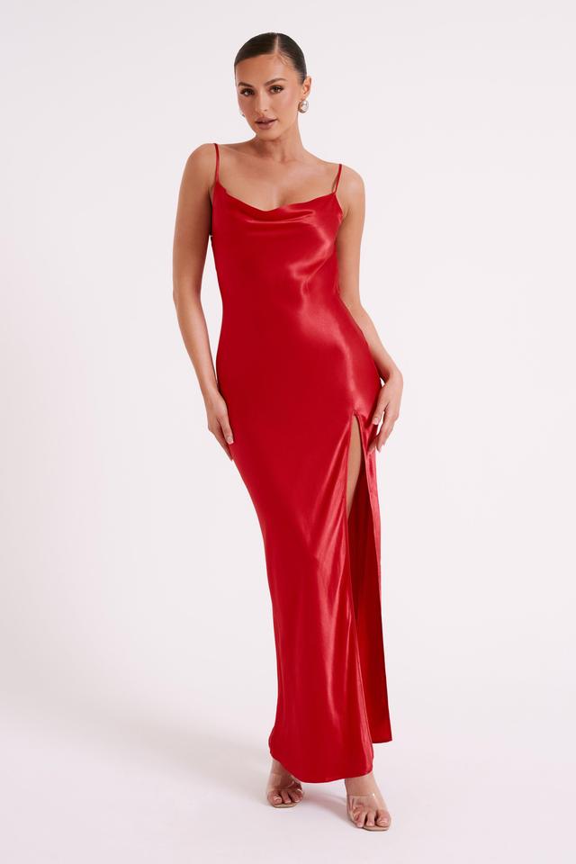 Jade Cowl Neck Backless Maxi Dress - Red Product Image