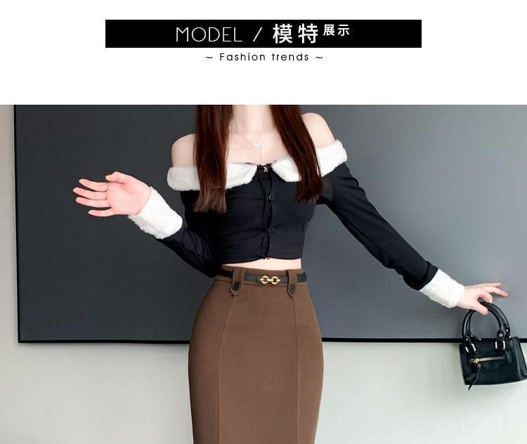 High Waist Plain Midi Fishtail Skirt Product Image