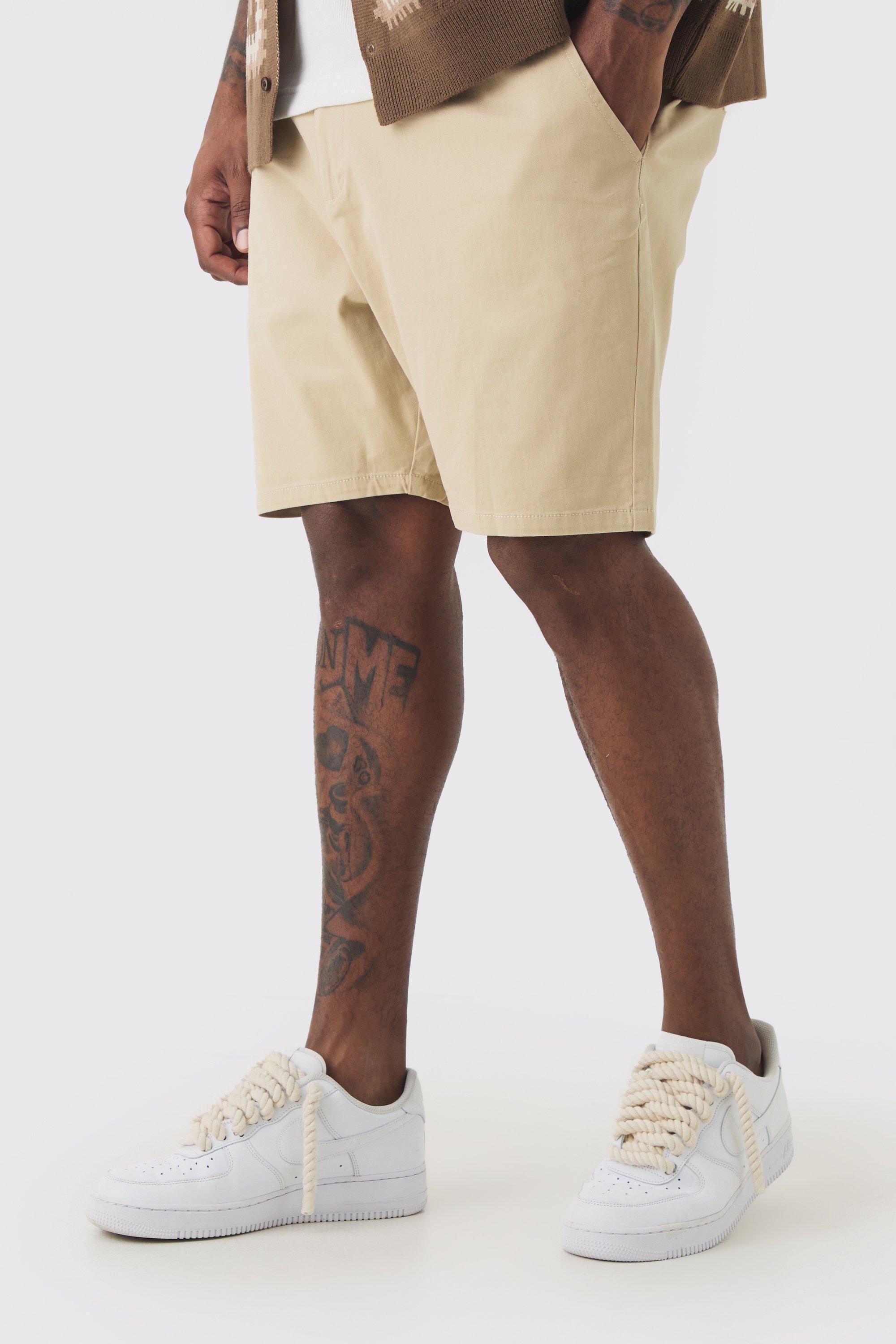 Plus Fixed Waist Stone Skinny Fit Chino Shorts | boohooMAN USA Product Image