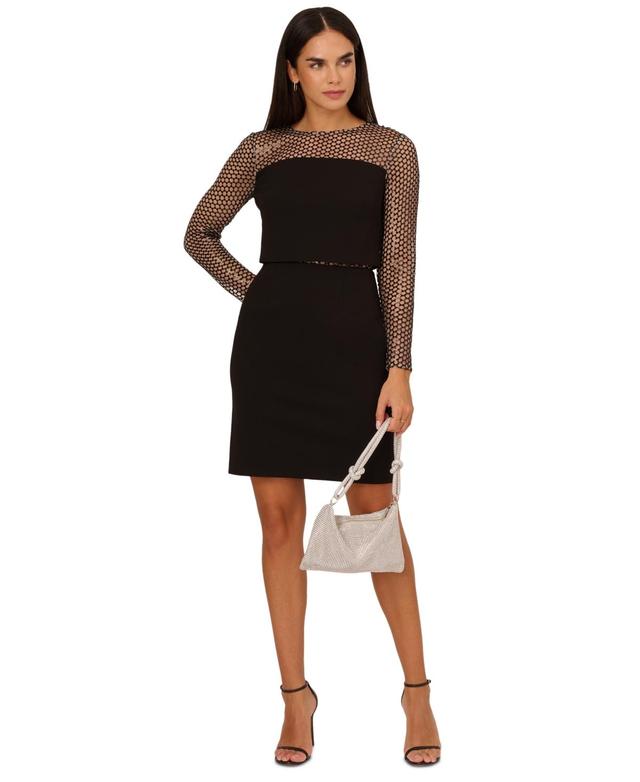 Adrianna by Adrianna Papell Womens Mesh-Trim Sheath Crepe Dress Product Image