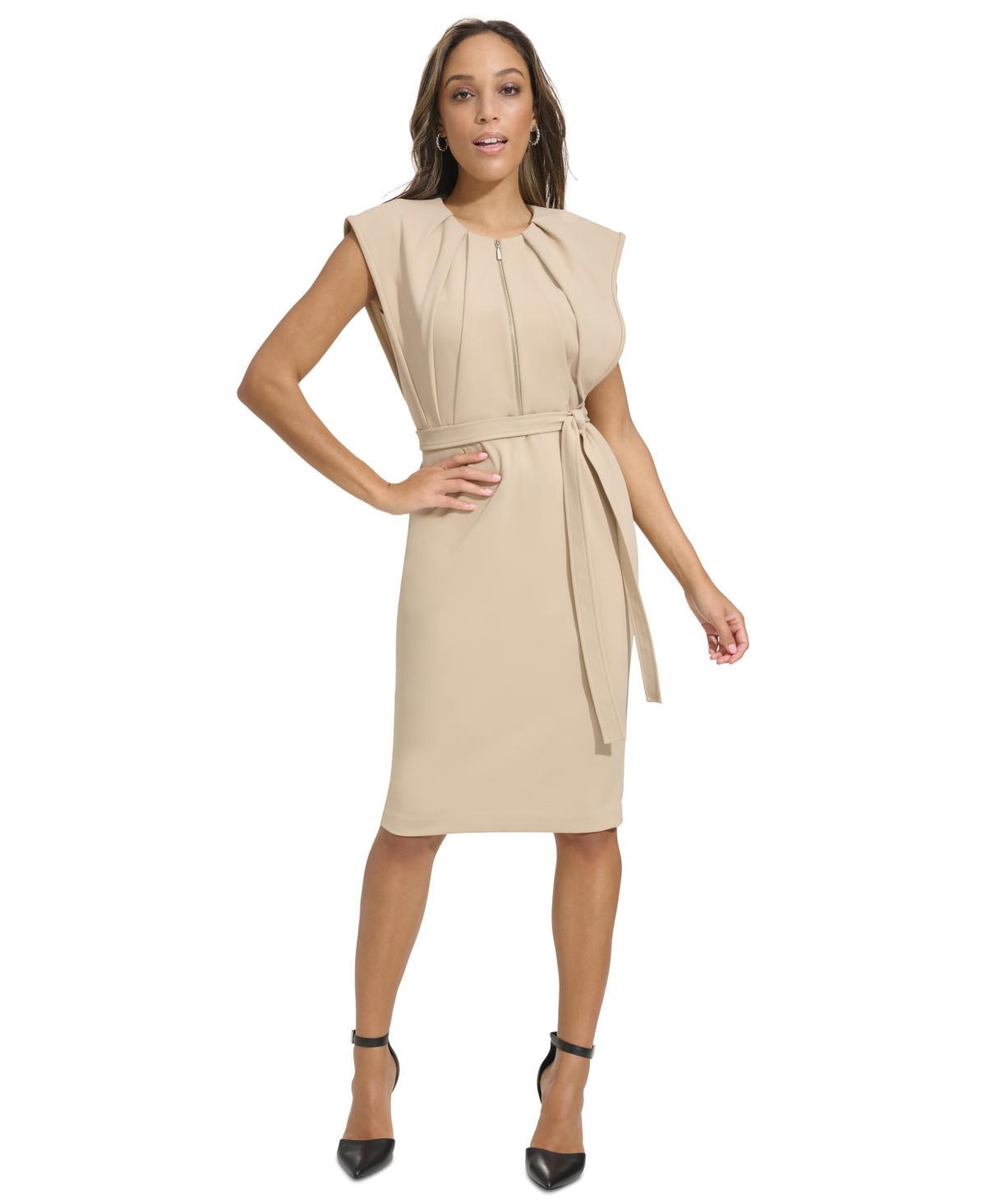 Women's Cap-Sleeve Tie-Waist Sheath Dress Product Image