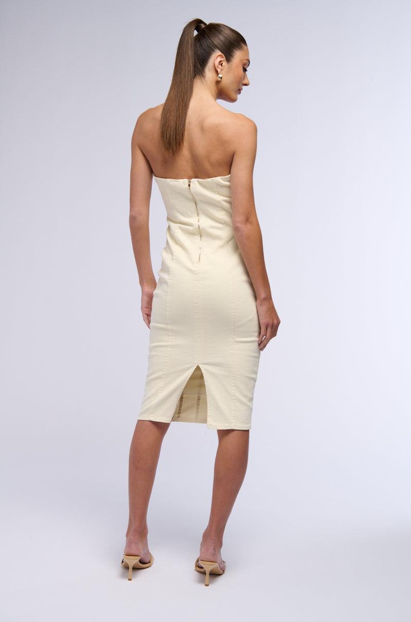 LIZA DENIM MIDI DRESS IN WHITE Product Image