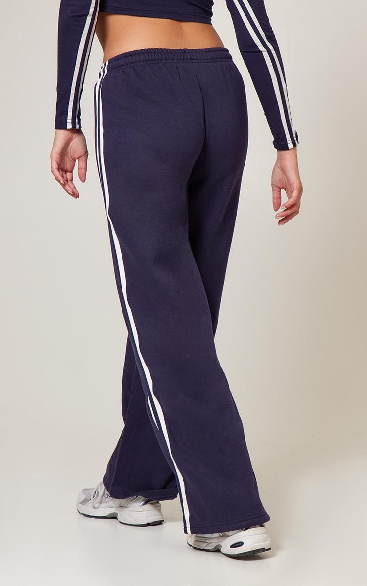 Navy Contrast Stripe Wide Leg Sweatpants Product Image