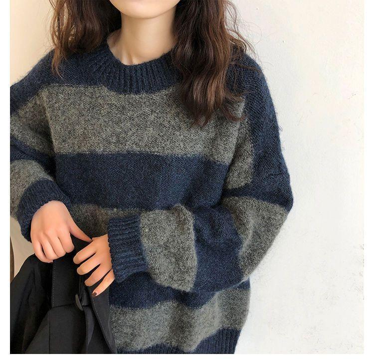 Crew Neck Striped Oversized Sweater Product Image